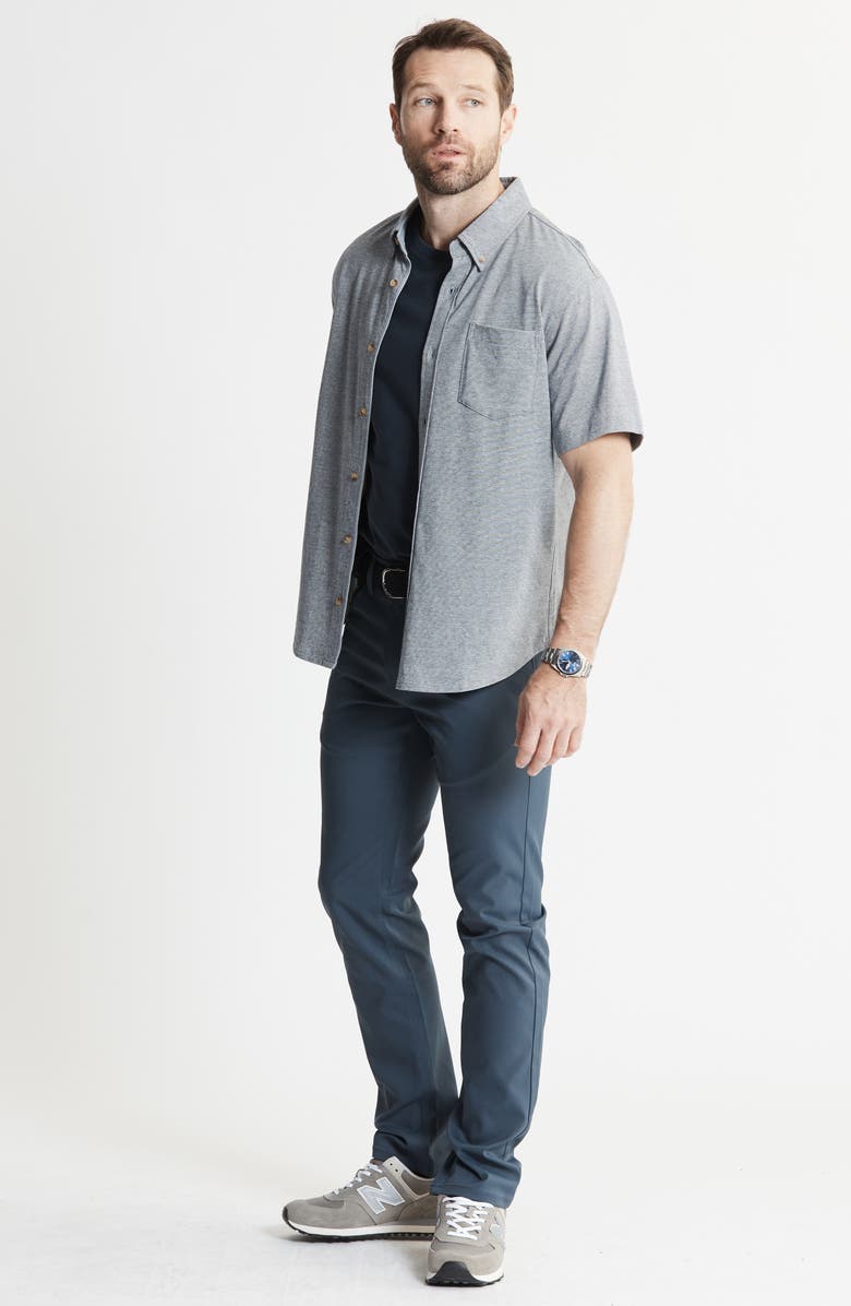 JACHS Short Sleeve Cotton Knit Button-Up Shirt, Alternate, color, Navy