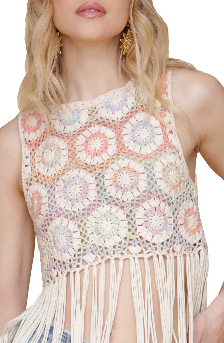 Avec Les Filles Fringe Crochet Tank, Alternate, color, Multi-Space Dye