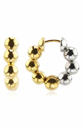 REBL Two-Tone Beaded Huggie Hoop Earrings