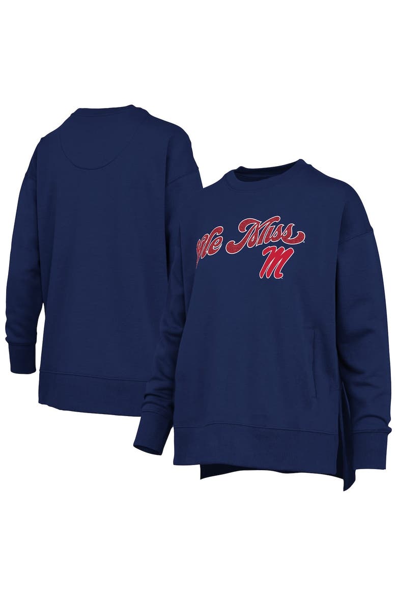 Women's Pressbox Navy Ole Miss Rebels Bonanza Chenille Harper Script Sweatshirt, Main, color, Navy