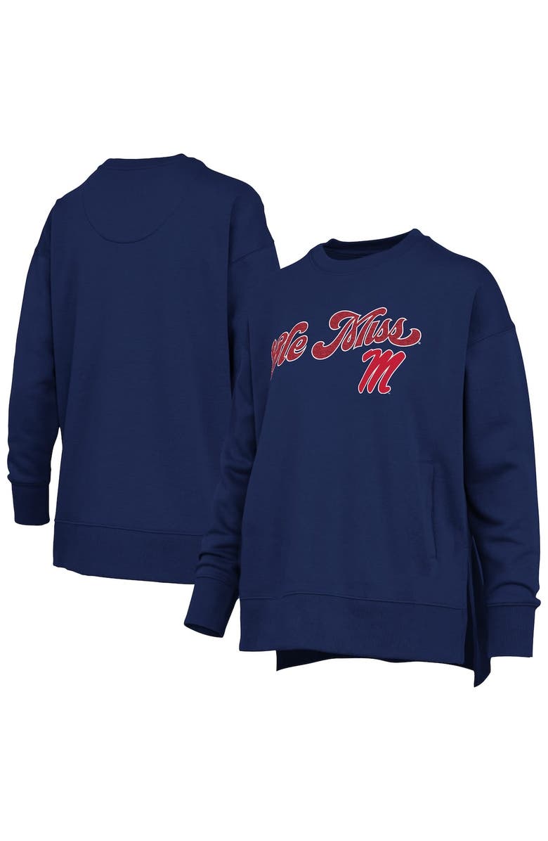 PRESSBOX Women's Pressbox Navy Ole Miss Rebels Bonanza Chenille Harper Script Sweatshirt, Main, color, Navy