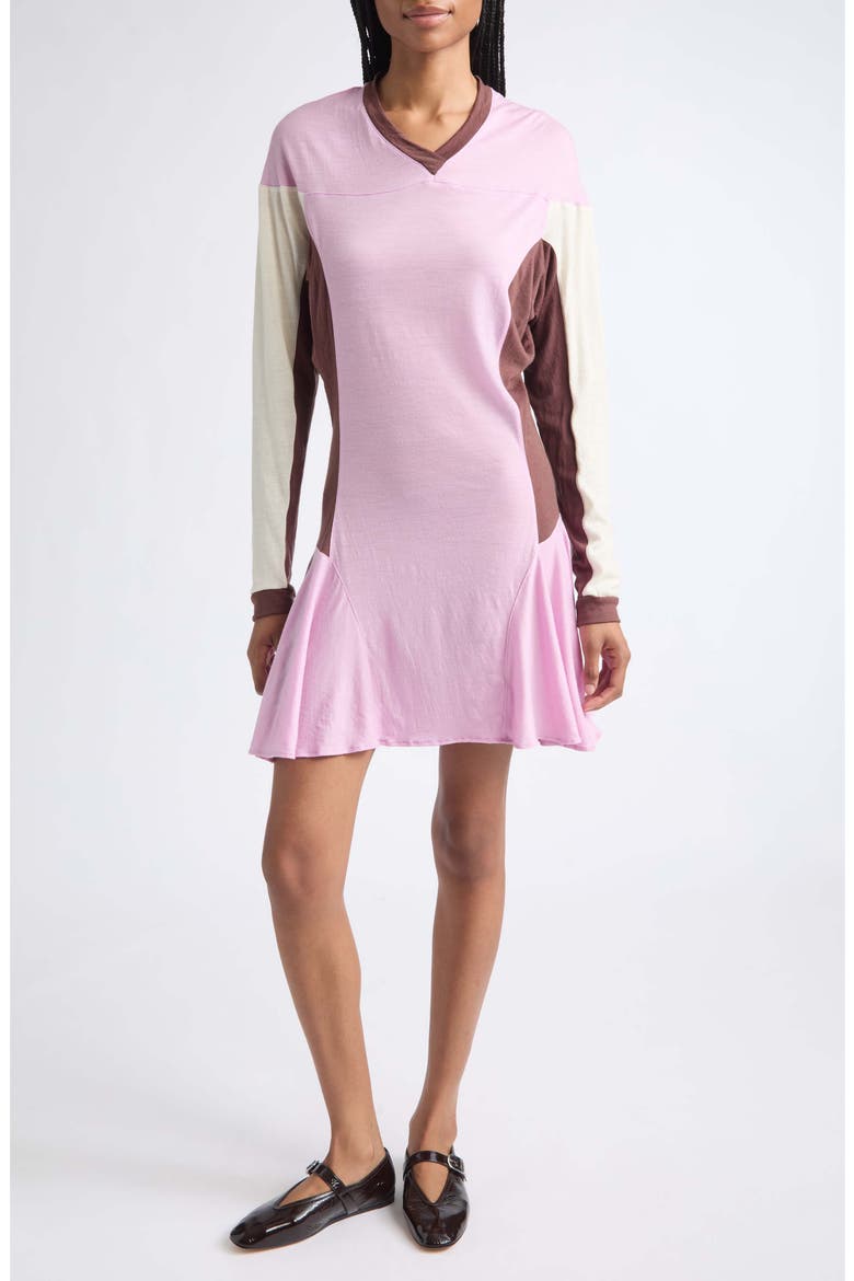 Sport Colorblock Long Sleeve Wool Minidress, Main, color, PASTEL PINK/ YELLOW/ BROWN