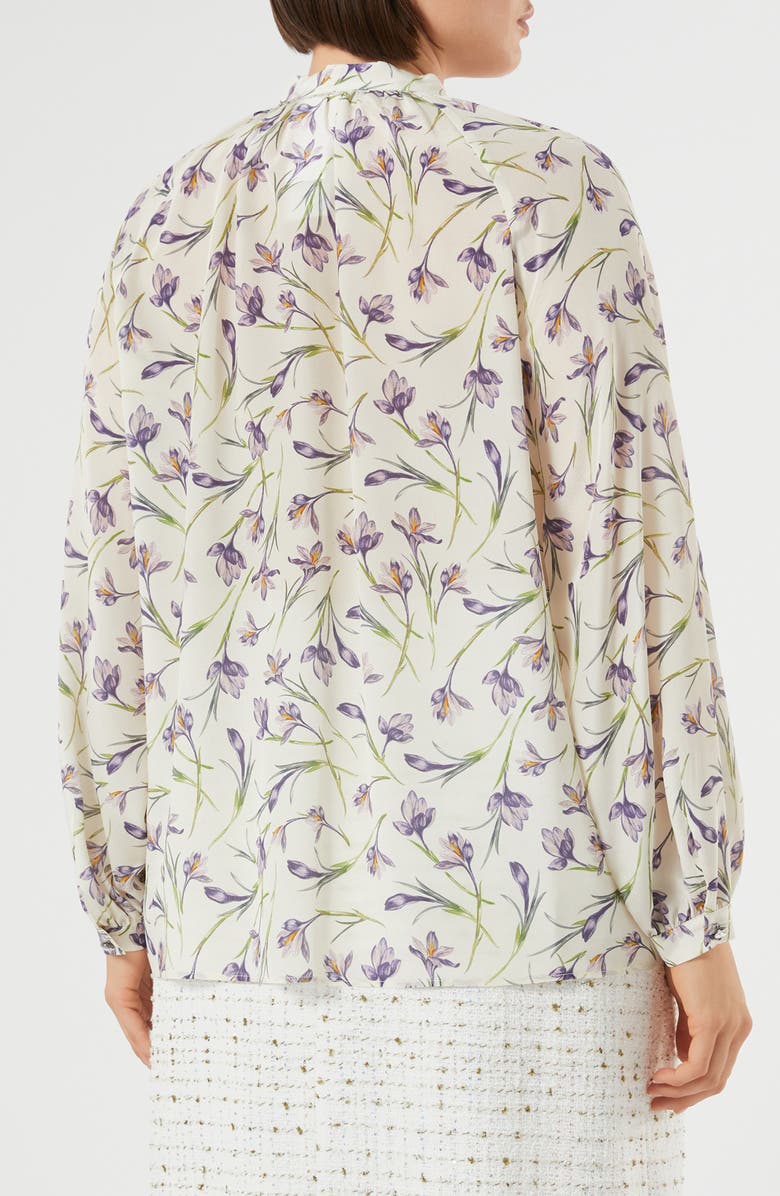 Marina Rinaldi Tie Neck Silk Crêpe de Chine Button-Up Shirt, Alternate, color, Ivory