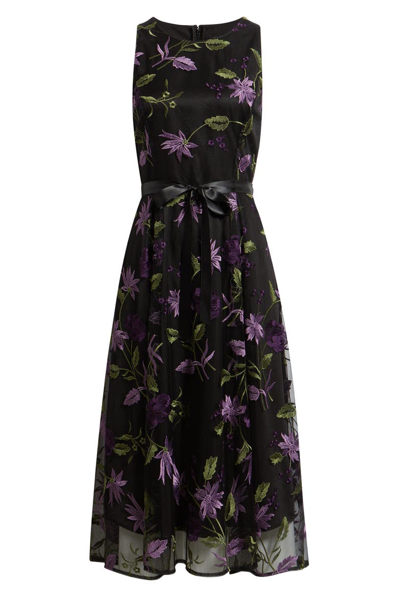 Embroidered Sleeveless Fit & Flare Dress, Alternate, color, BLACK GRAPE