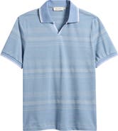 Bugatchi Textured Stripe Johnny Collar Polo