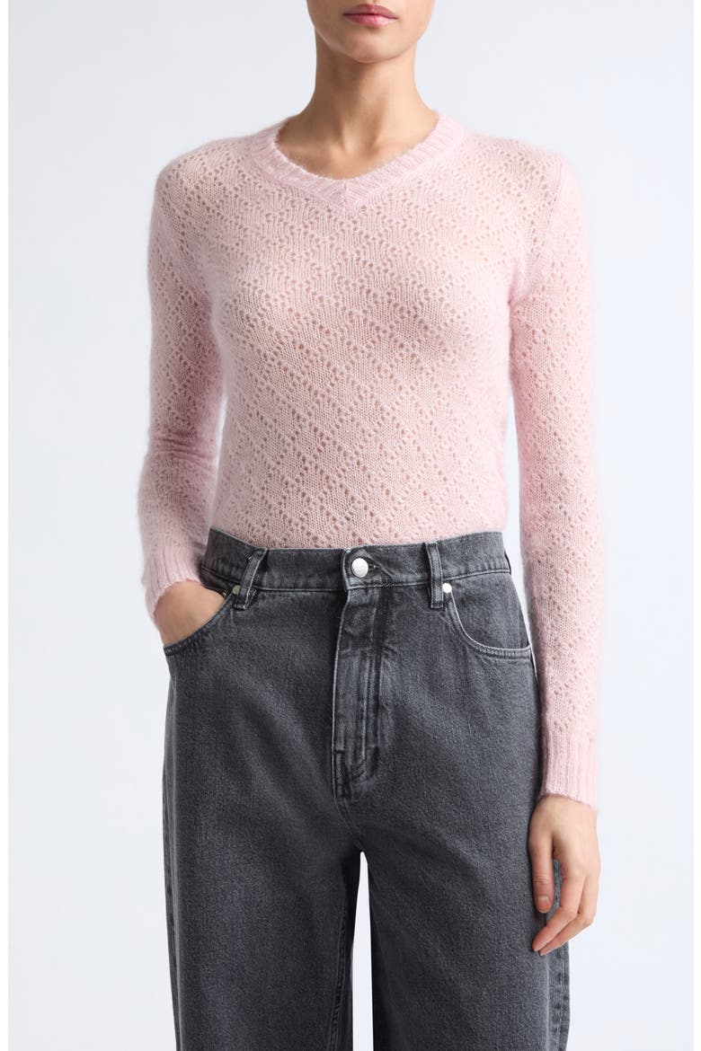 Slim Fit Open Stitch Mohair & Silk V-Neck Sweater, Main, color, COTTON CANDY