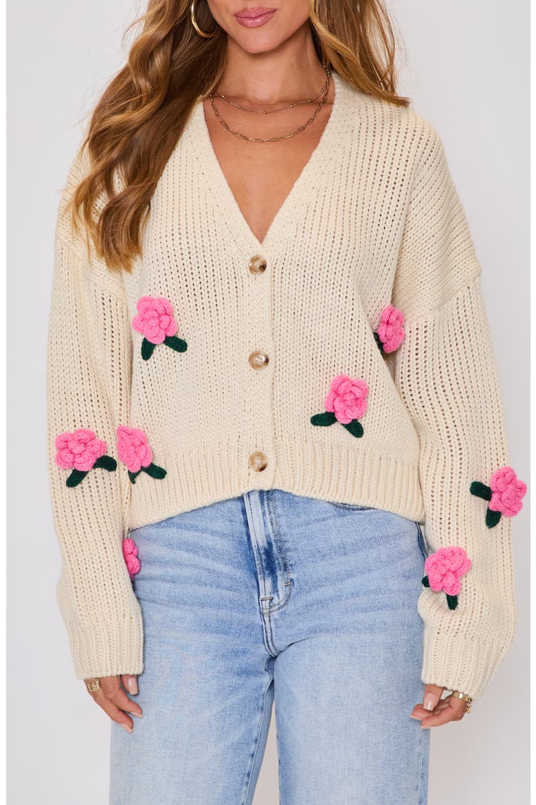 Garden Stroll 3D Floral Cardigan, Main, color, CREAM/ PINK