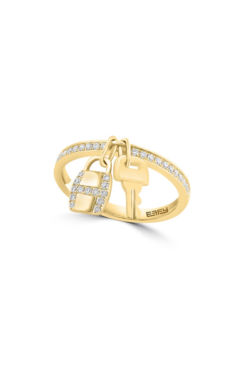 EFFY 14K Yellow Gold Diamond Lock & Key Charm Ring - 0.20ct., Main, color, 