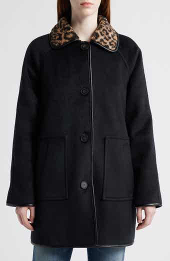 Leopard Print Collar Felt Coat
