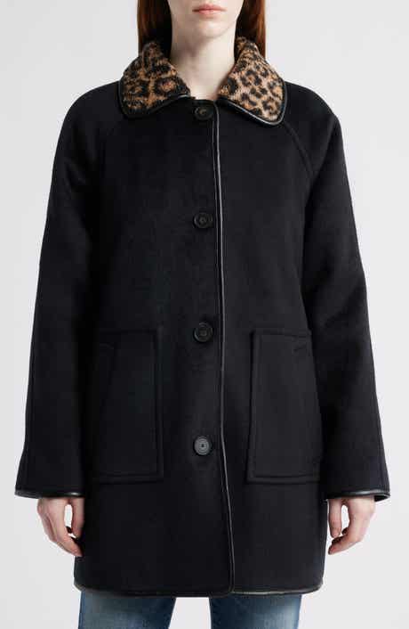 Bernardo Leopard Print Collar Felt Coat