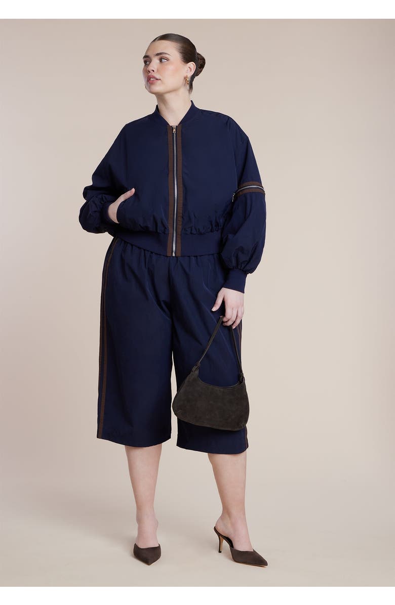 ELOQUII Nylon Side Stripe Culotte, Main, color, Night Sky