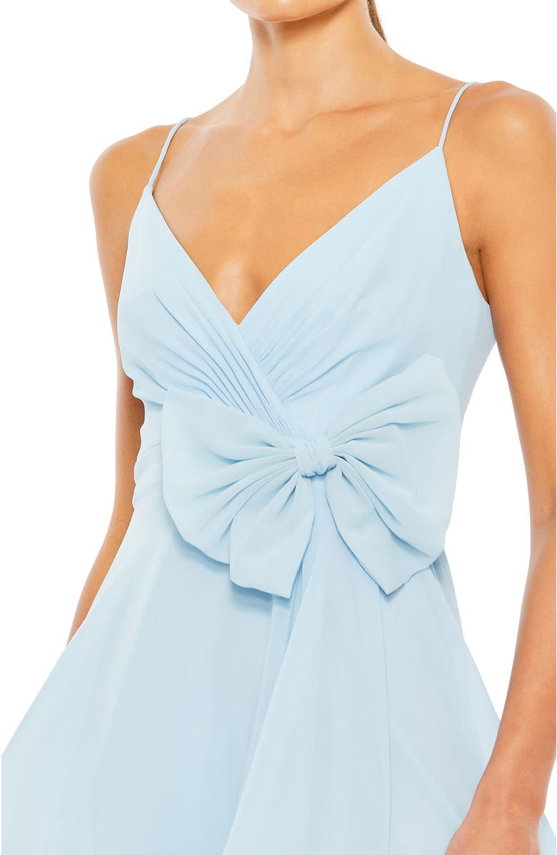 Mac Duggal Faux Wrap Bow Detail Flowy Mini Dress, Alternate, color, Powder Blue