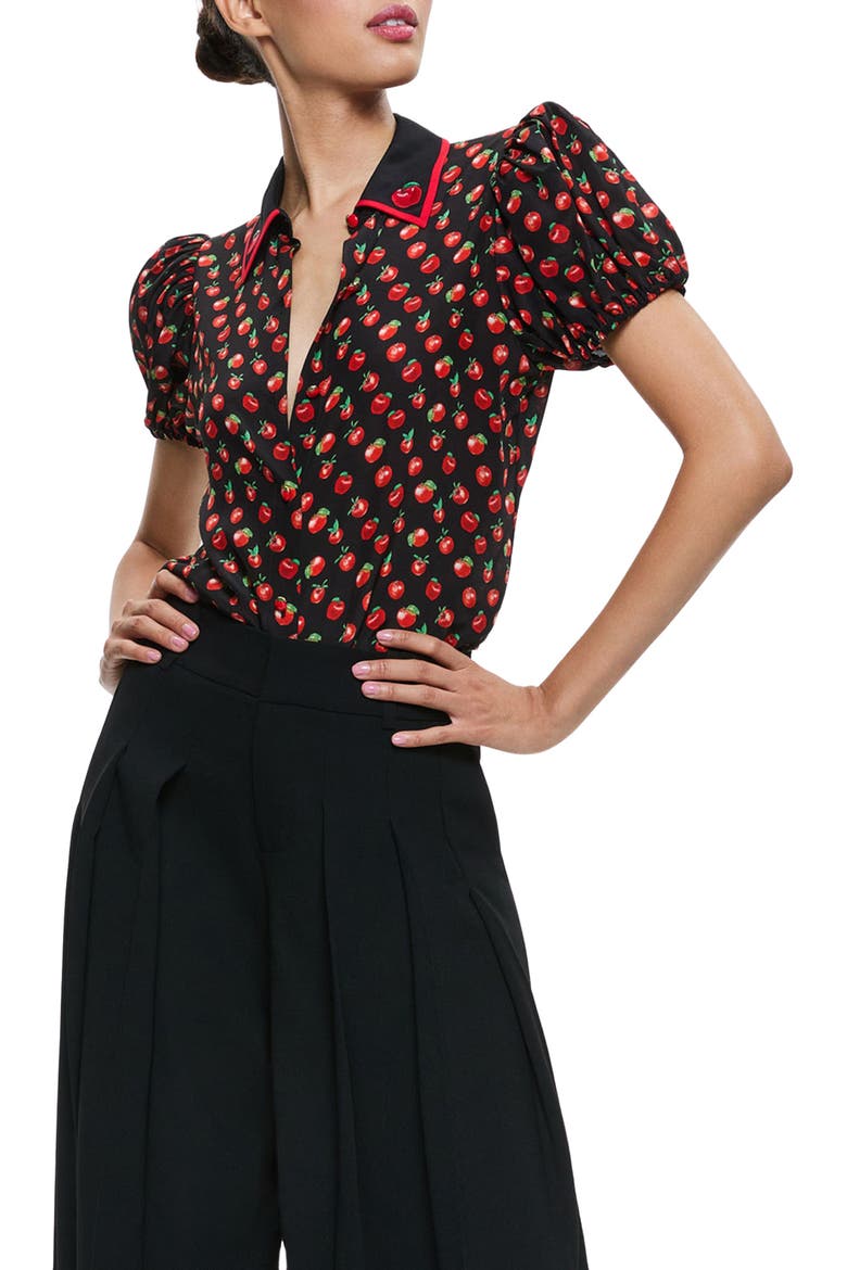 Willa Embroidered Puff Sleeve Silk Top, Alternate, color, PINK LADY APPLE
