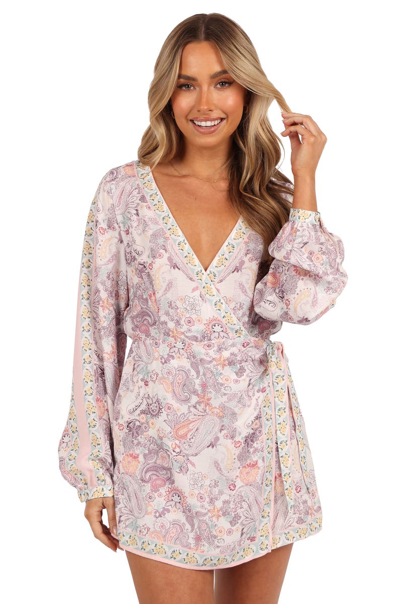 Petal & Pup Positano Side Tie Long Sleeve Linen Blend Romper, Alternate, color, 