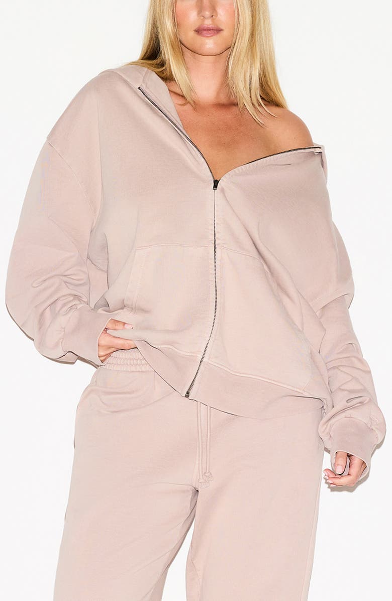 SKIMS Boxy Zip-Up Fleece Hoodie, Main, color, Light Fawn