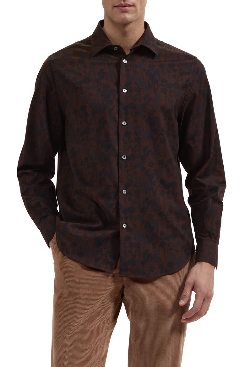 Julian Shaped Long Sleeve Cotton Shirt, Main, color, TOBACCO
