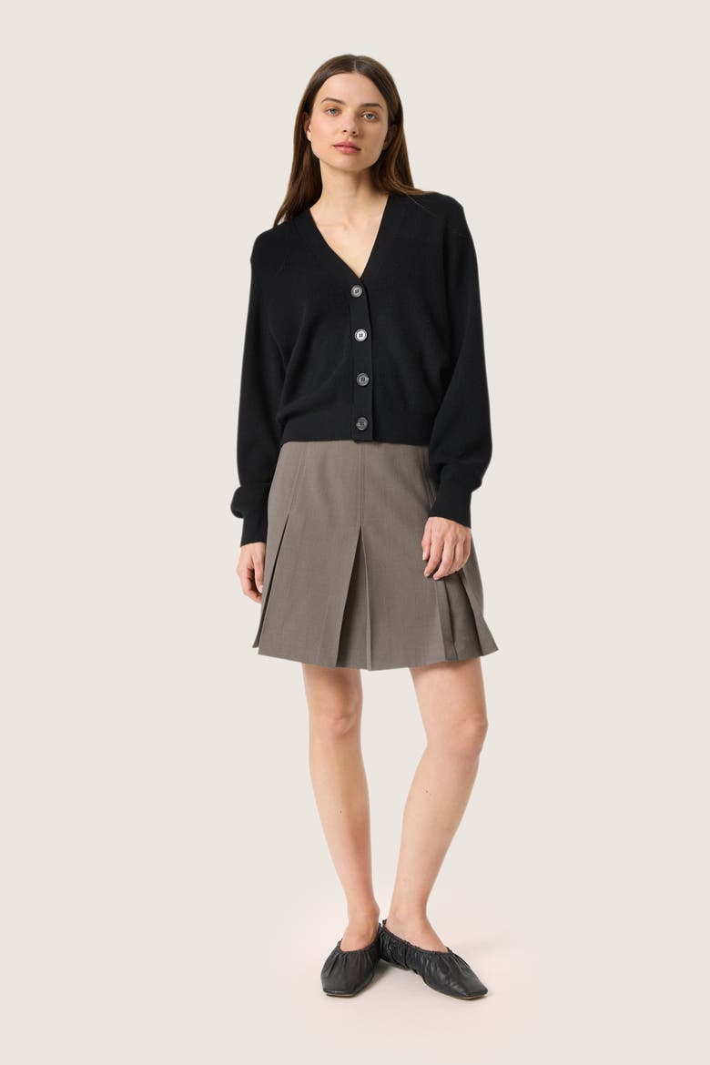 SLSina Button V-neck Rib Knit Cardigan, Alternate, color, Black