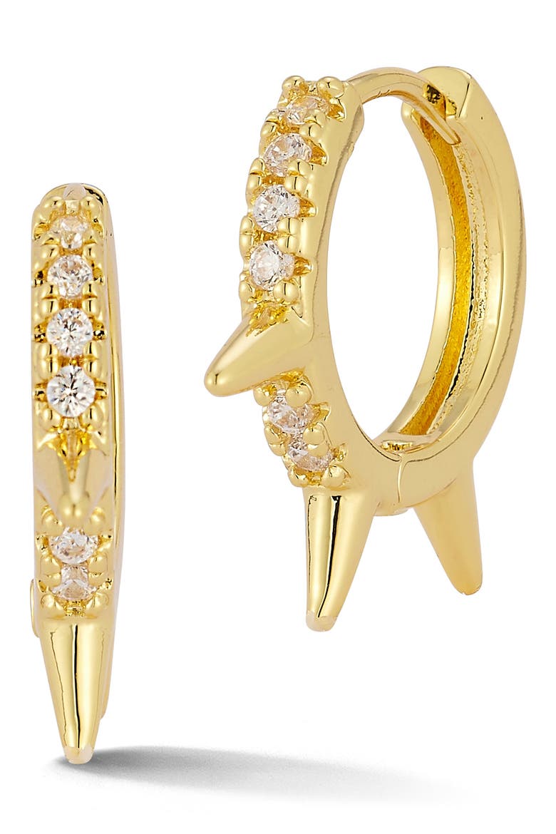 Cubic Zirconia Spike Huggie Hoop Earrings, Main, color, GOLD