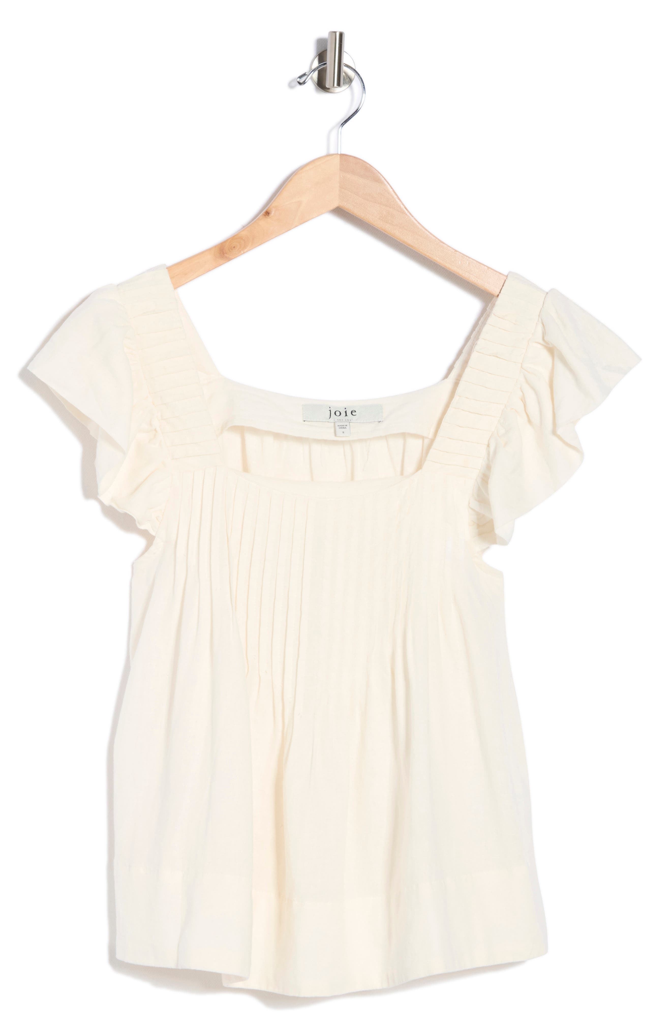 Joie Flutter Sleeve Square Neck Linen Blend Top