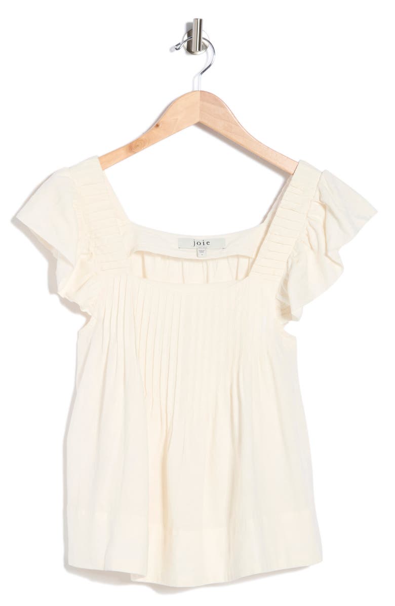 Joie Flutter Sleeve Square Neck Linen Blend Top, Main, color, Natural