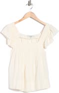 Joie Flutter Sleeve Square Neck Linen Blend Top