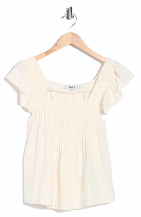 Joie Flutter Sleeve Square Neck Linen Blend Top