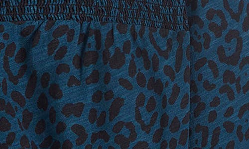 Boden Elsa Animal Spot Smocked Yoke Jersey Button-up Shirt In Blue