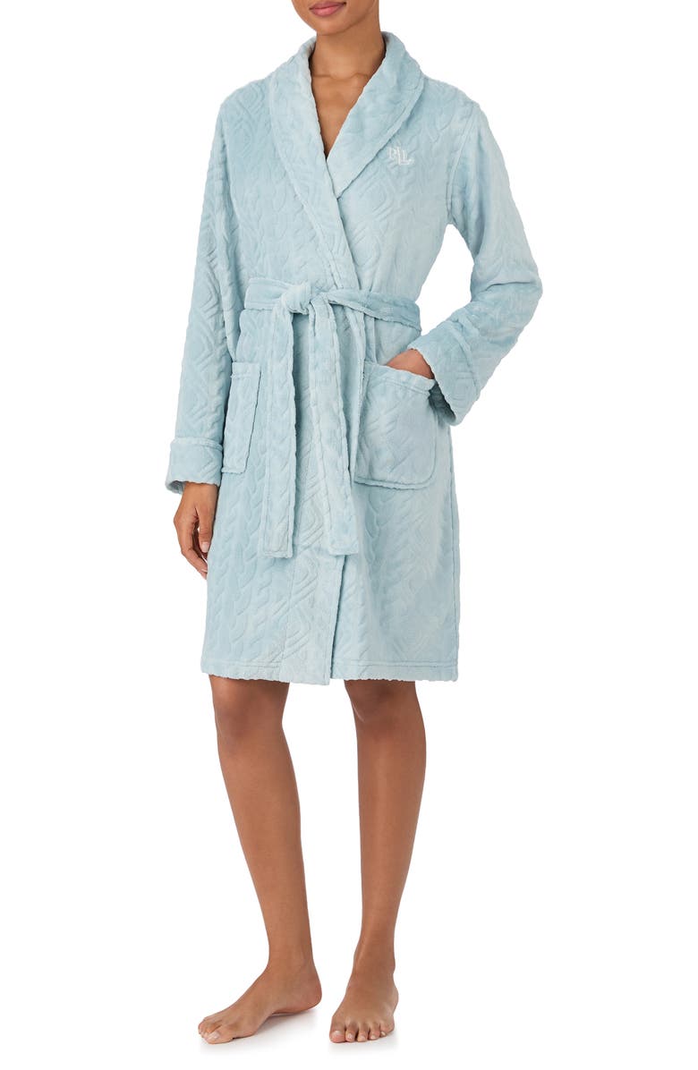 Lauren Ralph Lauren Fleece Monogram Robe, Alternate, color, Blue