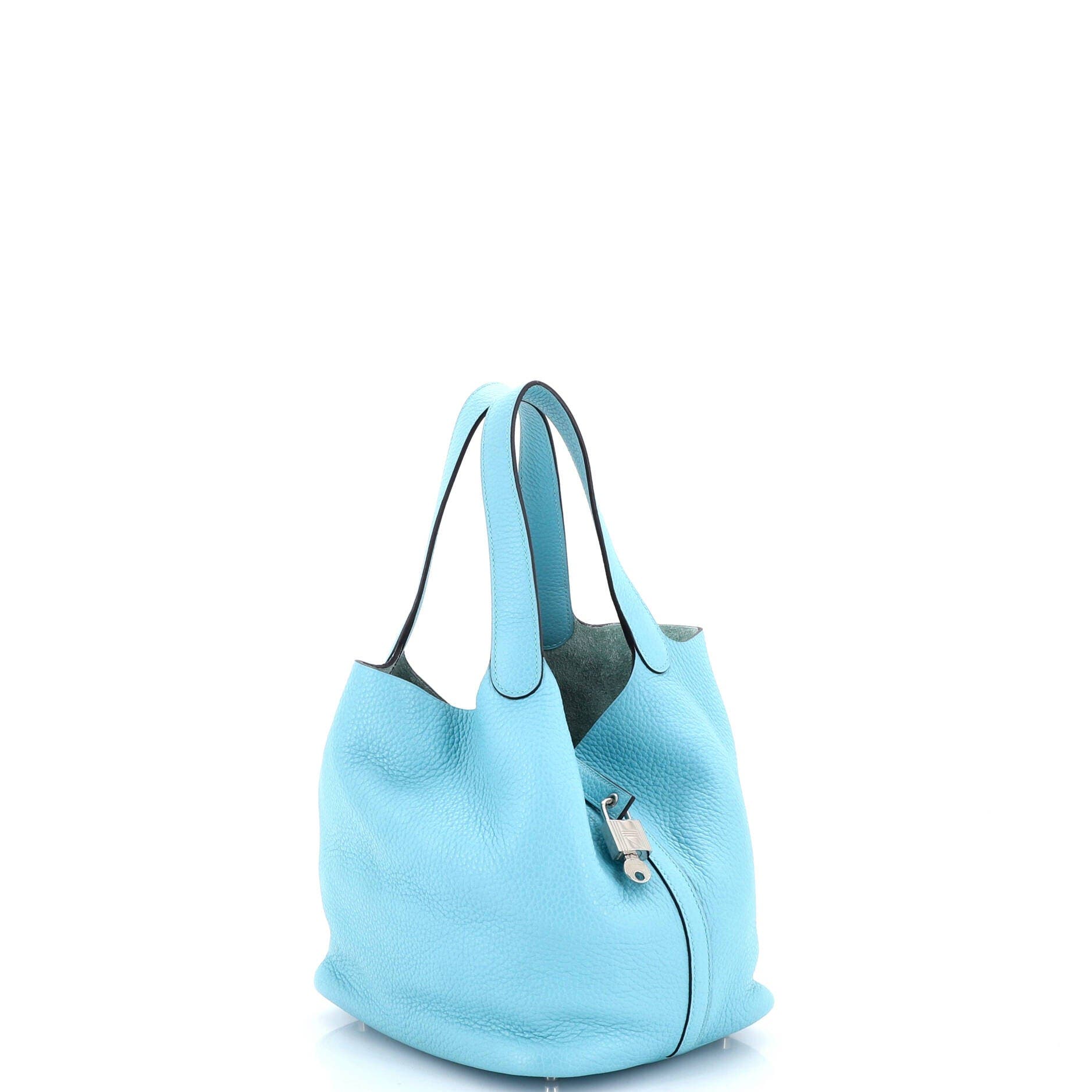 Pre-Owned Hermes Picotin Lock Bag Clemence MM, Alternate, color, Bleu Atoll