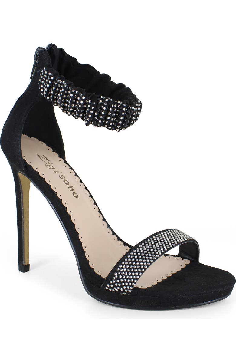 ZIGISOHO Ankle Strap Stiletto Sandal, Main, color, Black Suedette