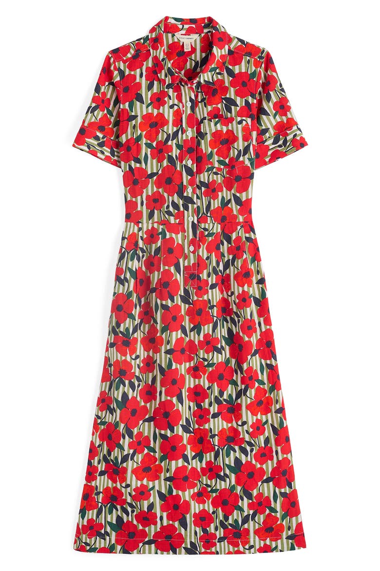 Birch Glade Floral Organic Cotton Midi Shirtdress, Alternate, color, STRIPEY FLORAL MOSS