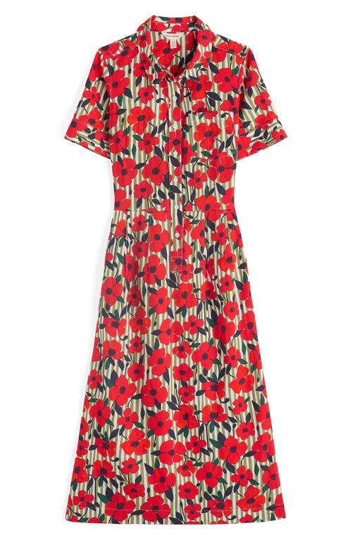 Seasalt Cornwall Birch Glade Floral Organic Cotton Midi Shirtdress In Red