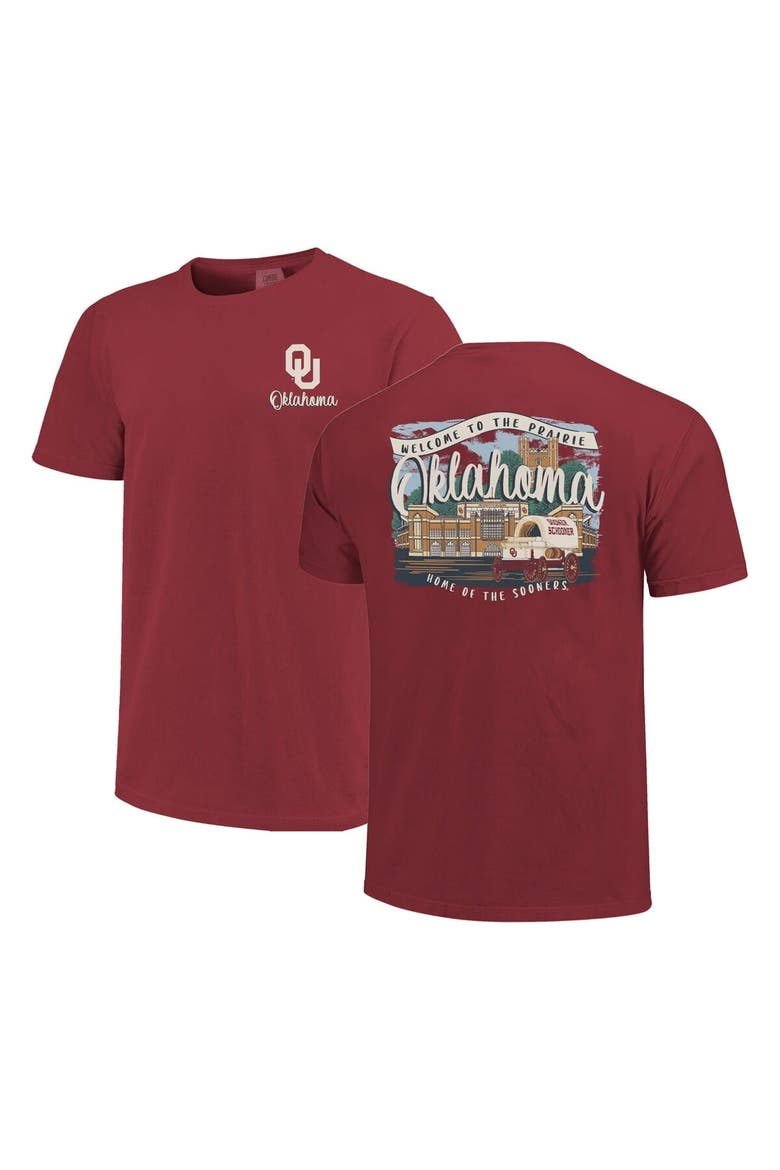 Women's Crimson Oklahoma Sooners Comfort Colors Campus Scene Drawing Script T-Shirt, Main, color, Crimson