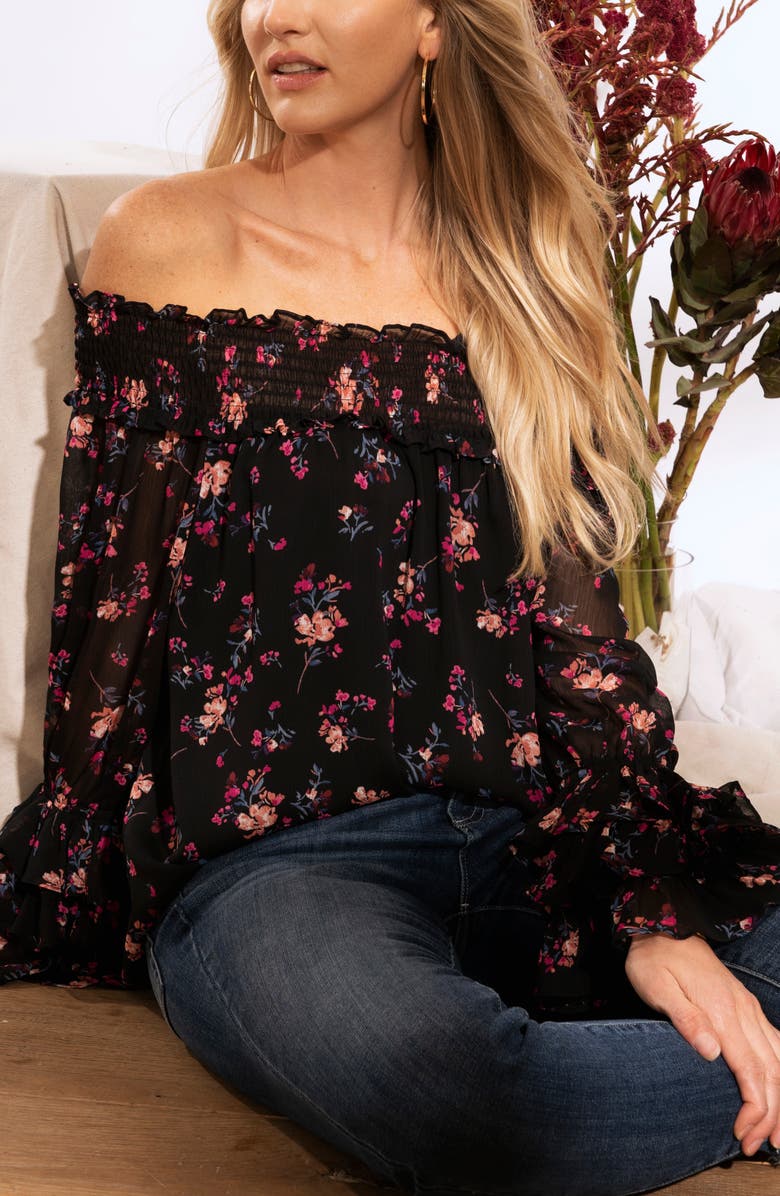 CeCe Off the Shoulder Floral Print Top, Alternate, color, 