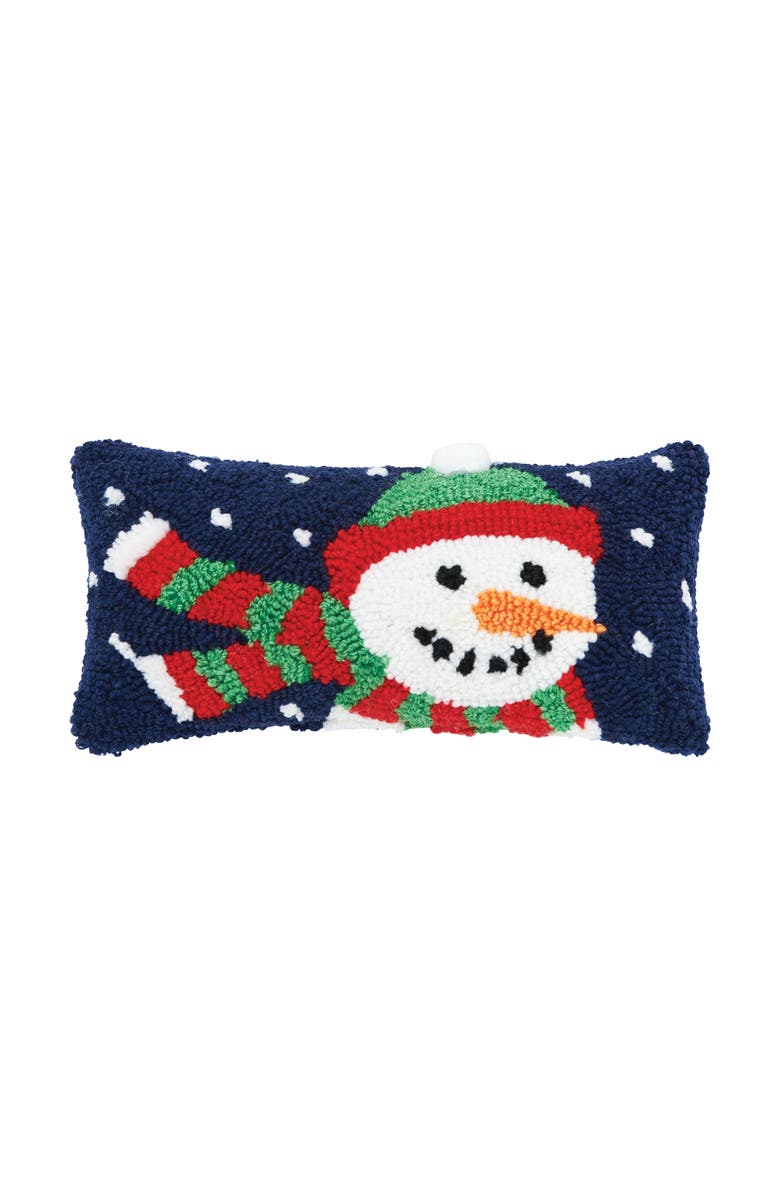 C&F Home Winter Snowman & Snowflakes Hooked Mini Accent Pillow 6" x 12", Main, color, 