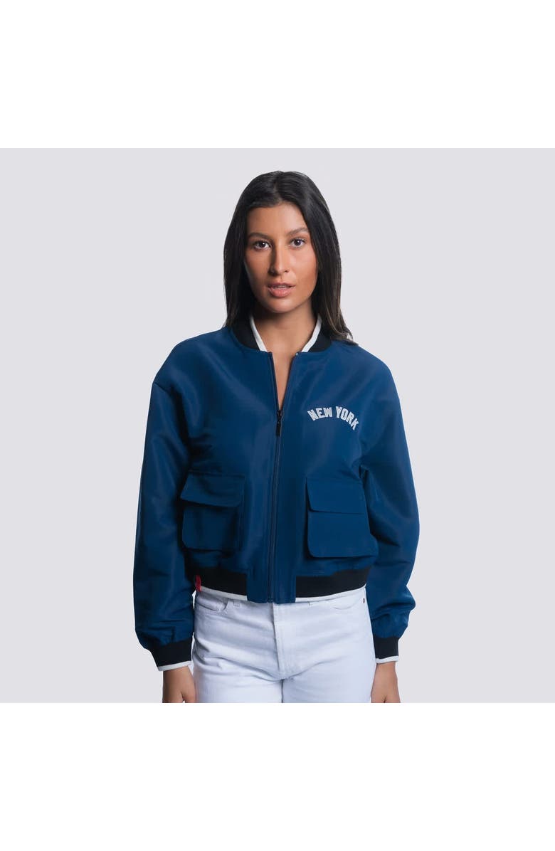 LUSSO Women's Lusso Navy New York Yankees Paisley Cropped Full-Zip Jacket, Alternate, color, Navy