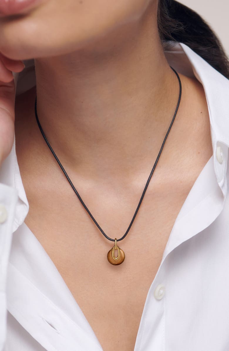 Monica Vinader x Kate Young Semipreciouis Stone Pendant Cord Necklace, Alternate, color, 18Ct Gold Vermeil / Tigers Eye