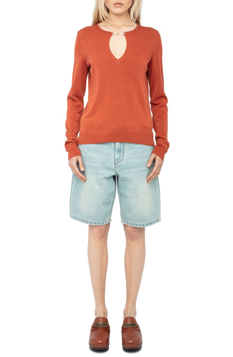 Zadig & Voltaire Sayan Crystal Detail Keyhole Neck Sweater, Alternate, color,