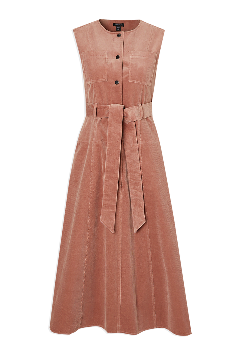 Stretch Cord Belted Midi Dress, Alternate, color, Pink