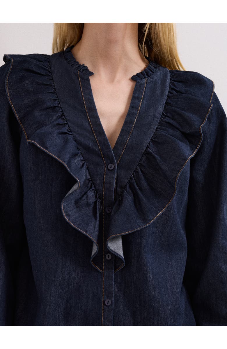 Phase Eight Alexia Denim Ruffle V-Neck Blouse, Alternate, color, Mid Wash