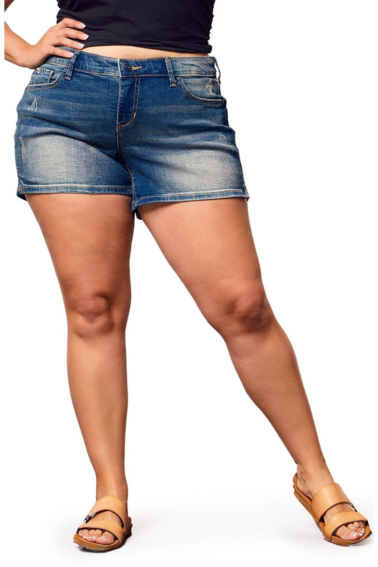 Side Ven Stretch Denim Shorts, Main, color, ELLA