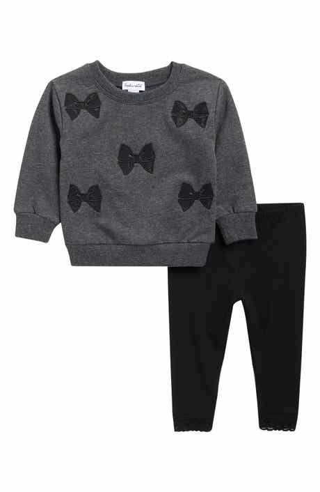 Lacy Bow Cotton Blend Sweatshirt & Leggings Set