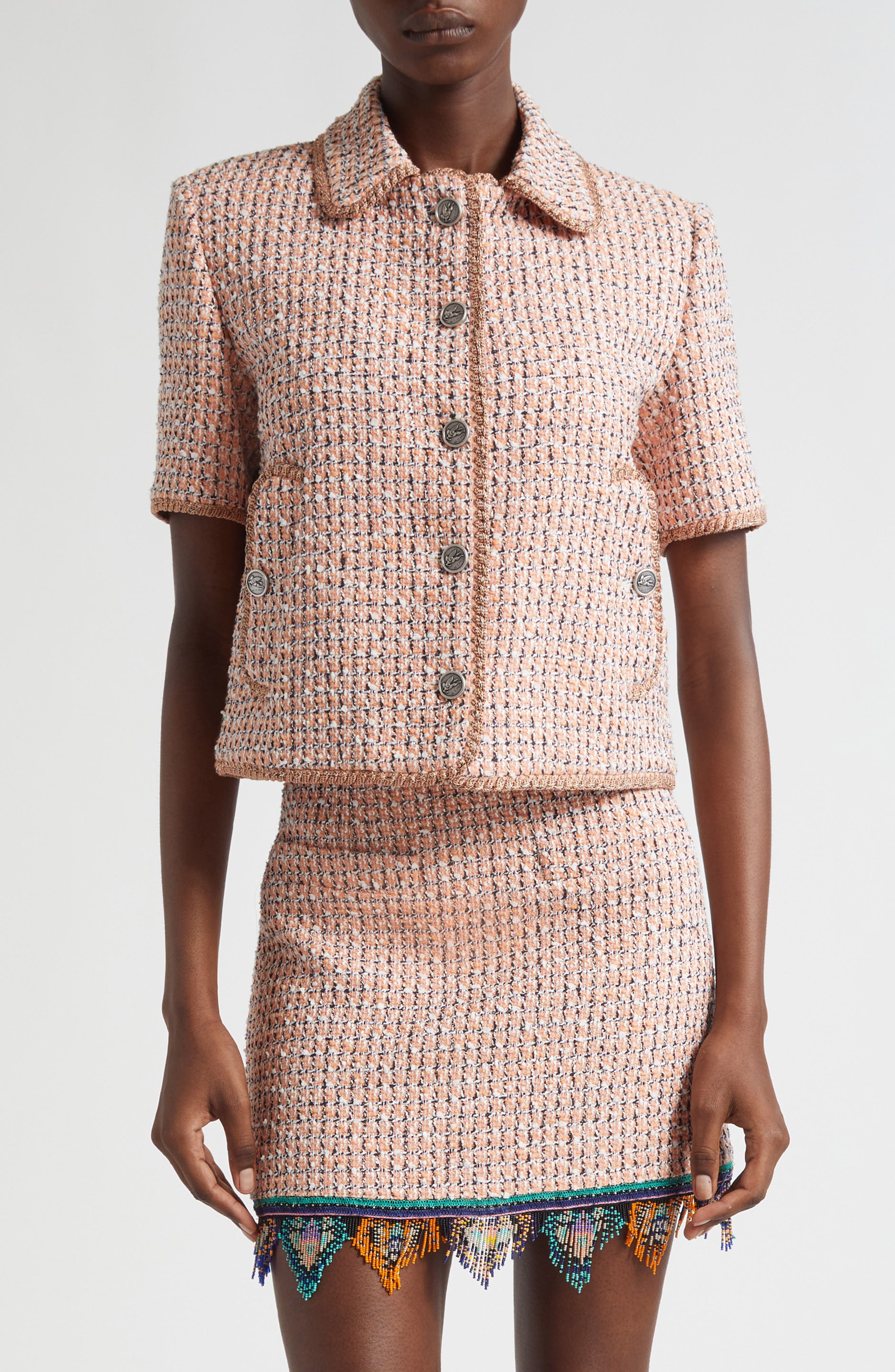 Short Sleeve Crop Tweed Jacket