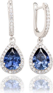 SUZY LEVIAN Sterling Silver Pear Shape Sapphire & Lab Grown White Sapphire Drop Earrings