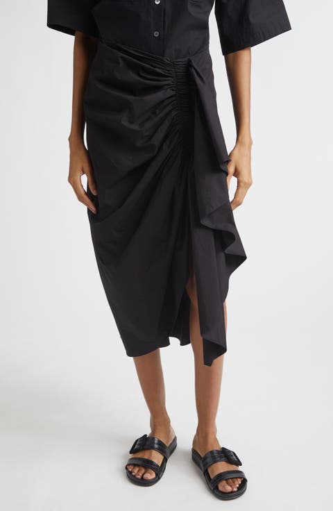 Ruched Cotton Poplin Pareo Skirt