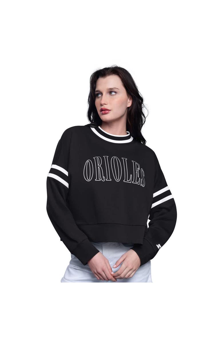 STARTER Women's Starter Black Baltimore Orioles Power Play Cropped Pullover Sweatshirt, Main, color, Black
