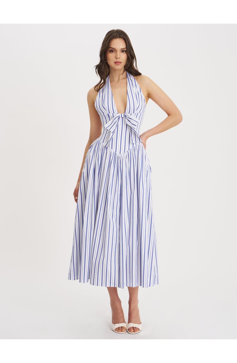 Miss Circle Mackenna Stripe Halter Smock Back Maxi Dress, Alternate, color, Navy Beach-Style Stripe