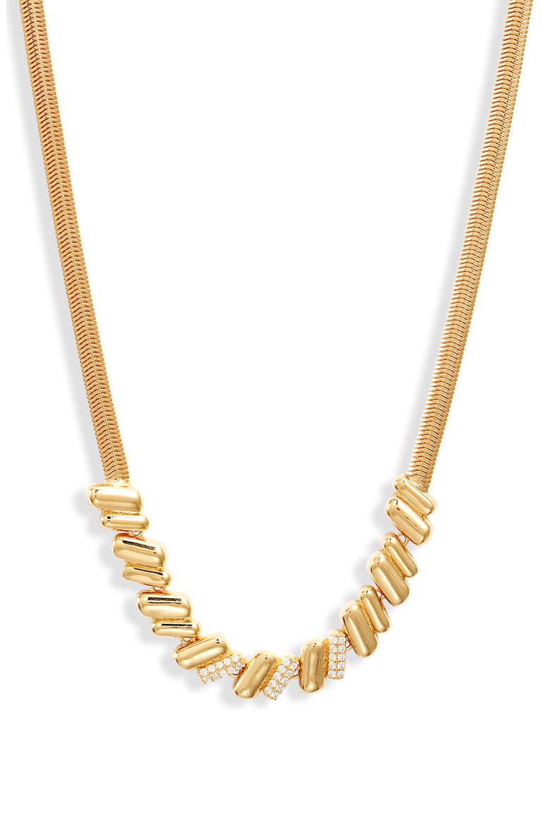 Cubic Zirconia Ridged Frontal Necklace, Main, color, CLEAR- GOLD