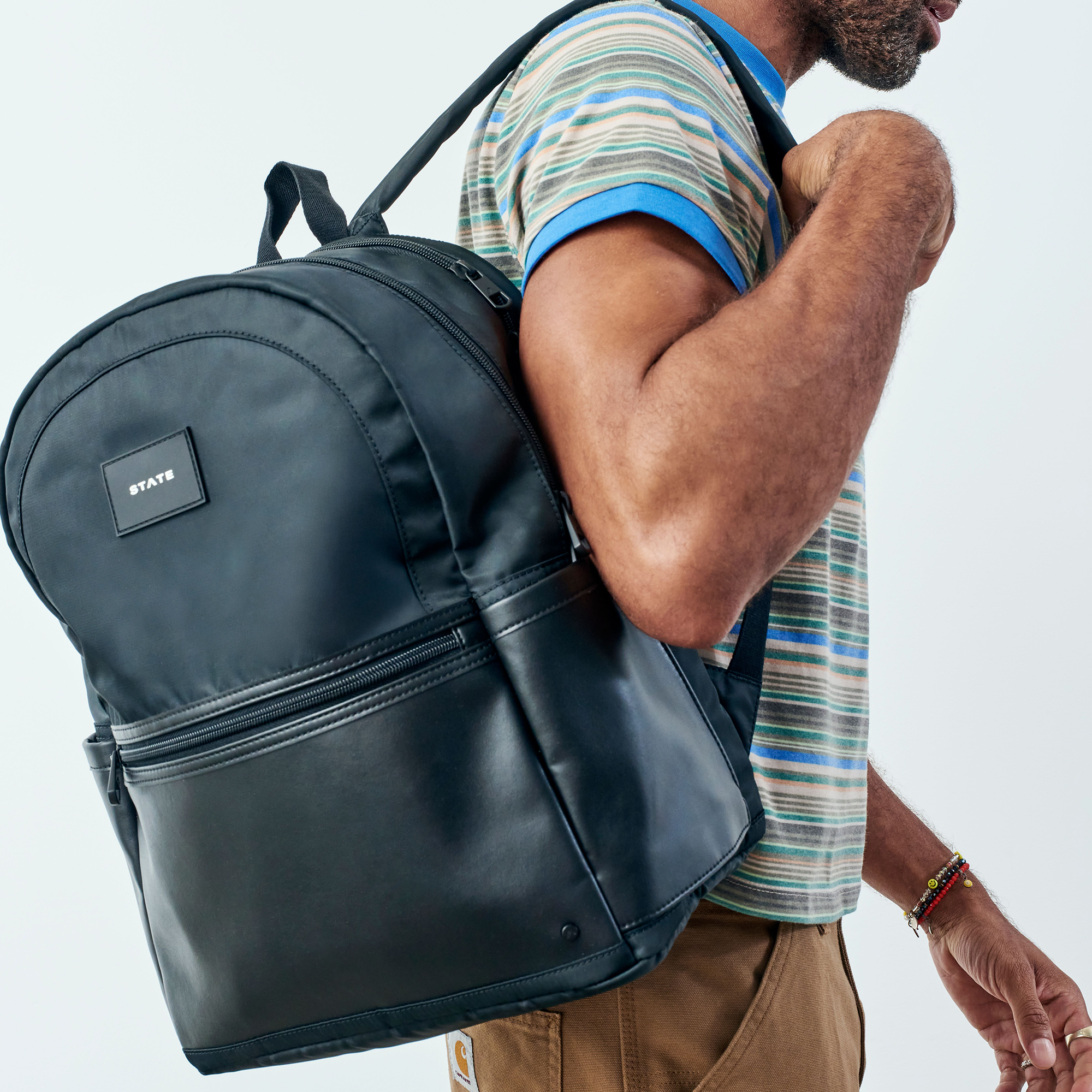 Evans Double Pocket Black Backpack, Alternate, color, Black