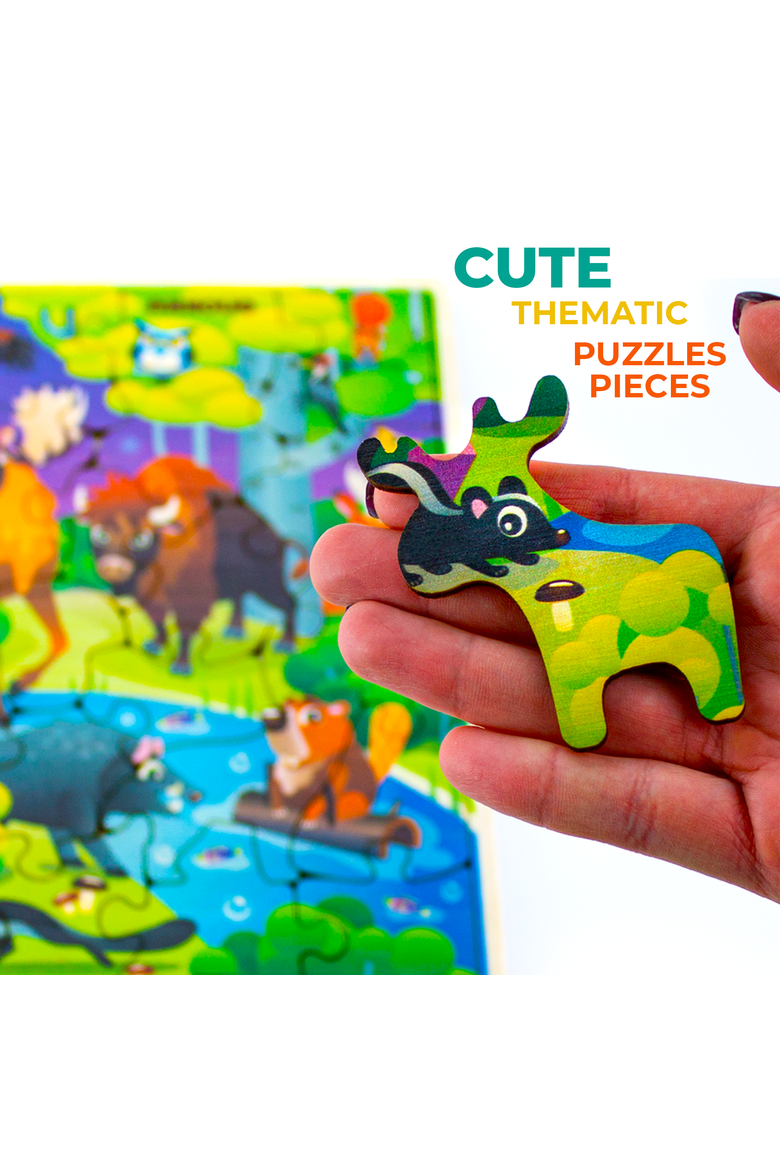 Kids Wooden Puzzles - 28-Piece Jigsaw Puzzles, Alternate, color, Wild animals